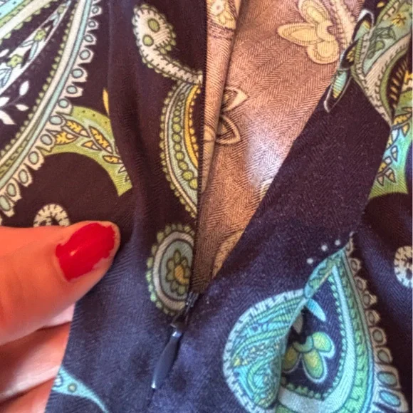 Croft & Barrow Blue Peacock Paisley Print Skirt Side Zipper 100% Rayon Size 14 - Picture 4 of 4